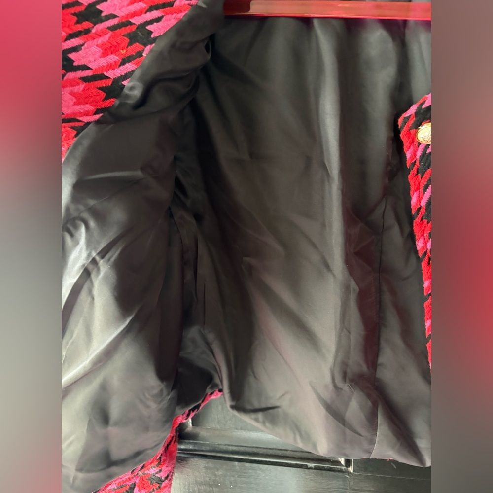 SHEIN Pink Black Houndstooth Blazer Lady Jacket Size S/M - Picture 4 of 16